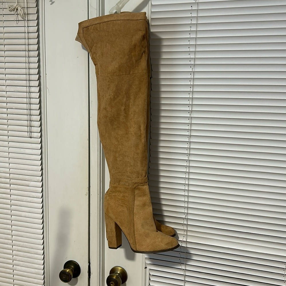 Tan thigh high boots